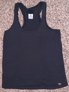 PINK Victoria's Secret Black Racerback Tank with Pink Logo